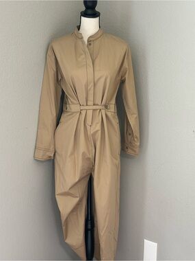 Minimalist Utility Khaki Overall Workwear Trendy Korean Denim Fabric Jumpsuit